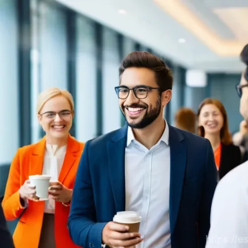 Home 31 번역사에게 유리한 인맥 관리 팁 - **Prompt:** A vibrant and bustling professional networking event at a modern conference center. A di...